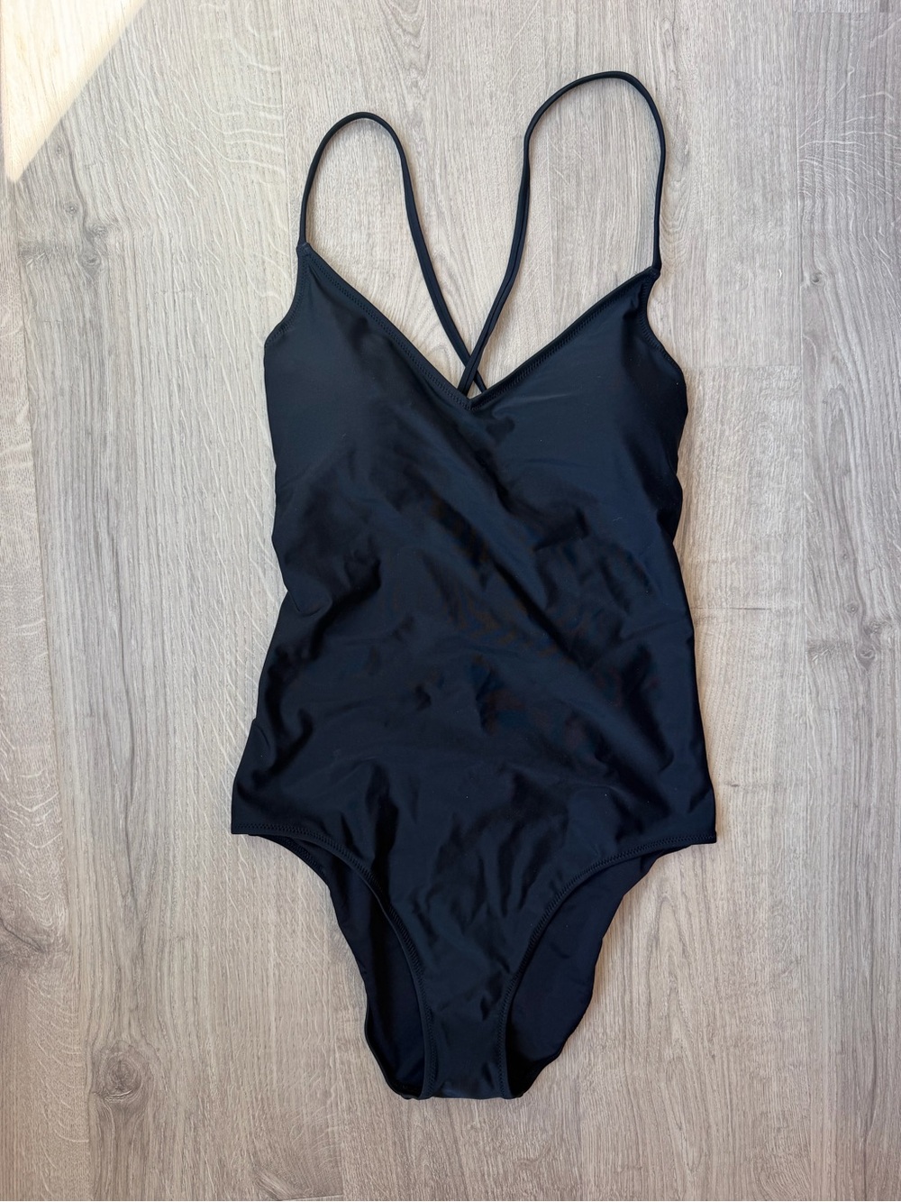 aerie Black V-Neck One-Piece Swimsuit with Crisscross Straps